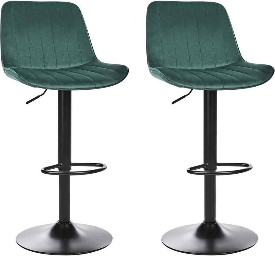 Beliani -DUBROVNIK-Barkruk verstelbaar set van 2-Smaragdgroen-Fluweel