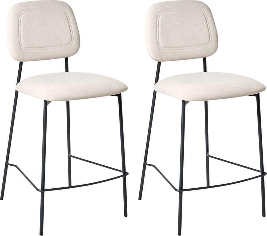 Beliani Set van 2 barstoelen DUETTE Fluweel Lichtbeige