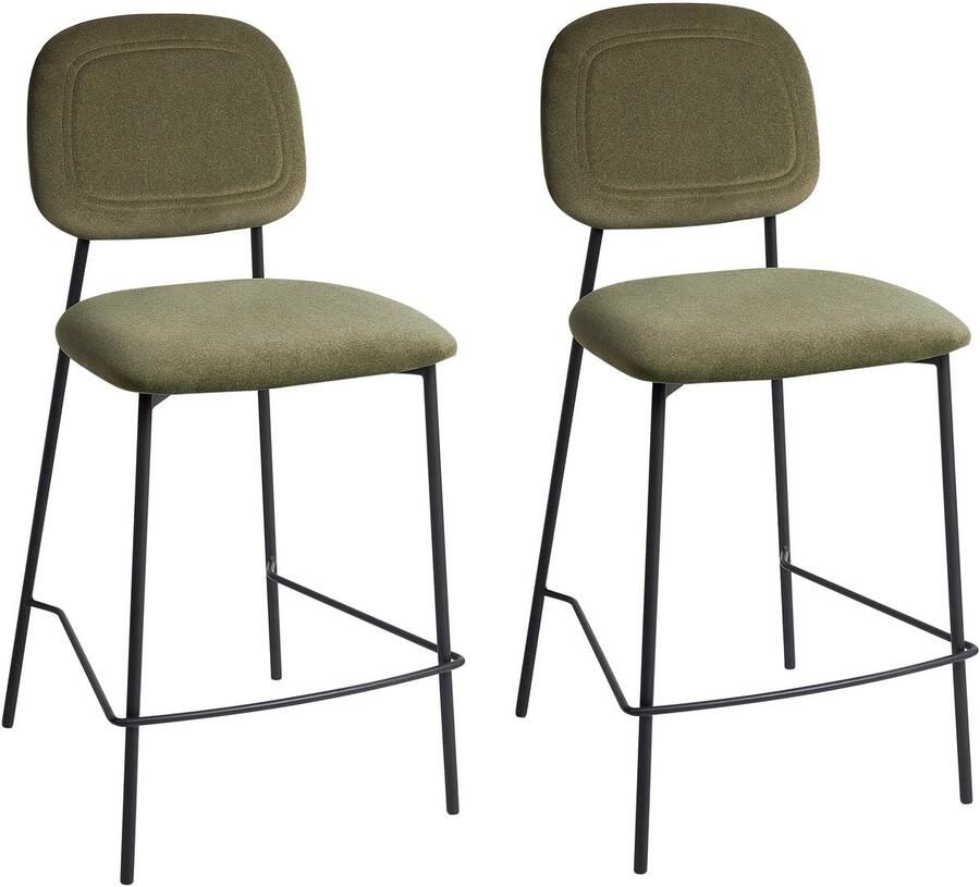 Beliani Set van 2 barstoelen DUETTE Fluweel Olijfgroen