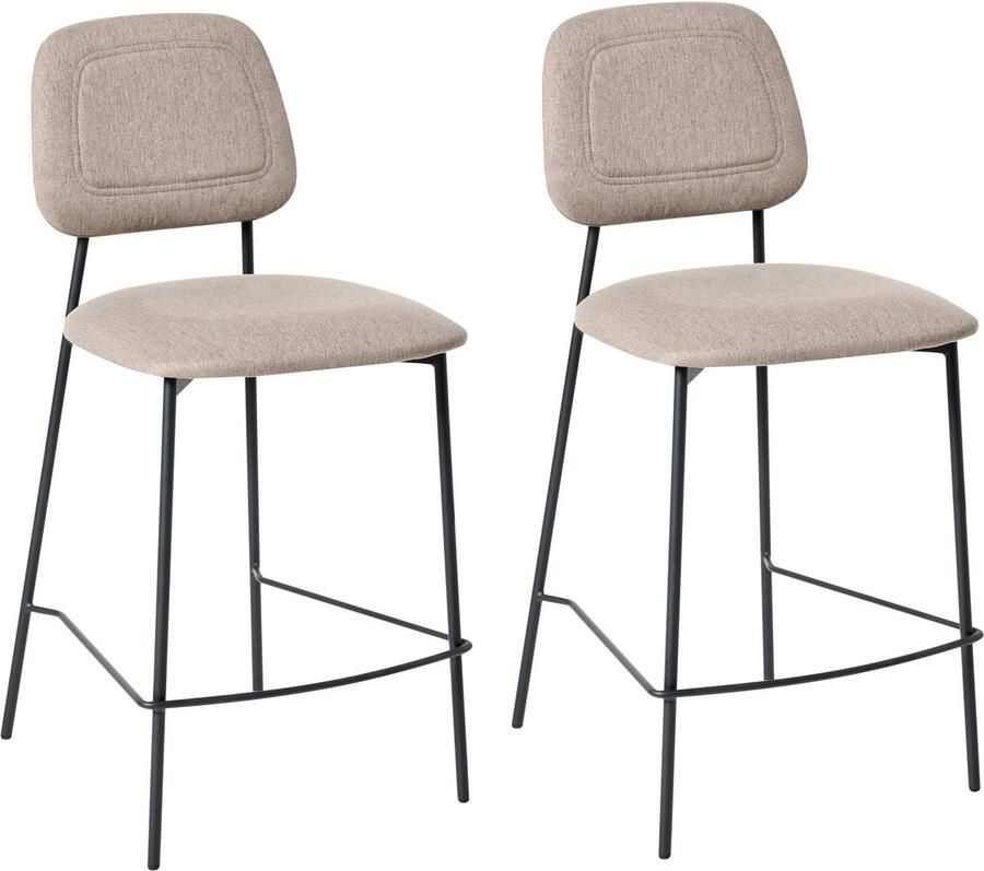 Beliani Set van 2 barstoelen DUETTE Kunstlinnen Taupe