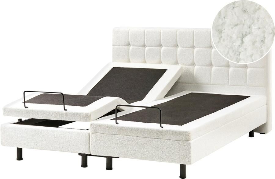 Beliani DUKE Bed verstelbaar Gebroken wit 160 x 200 cm Bouclé