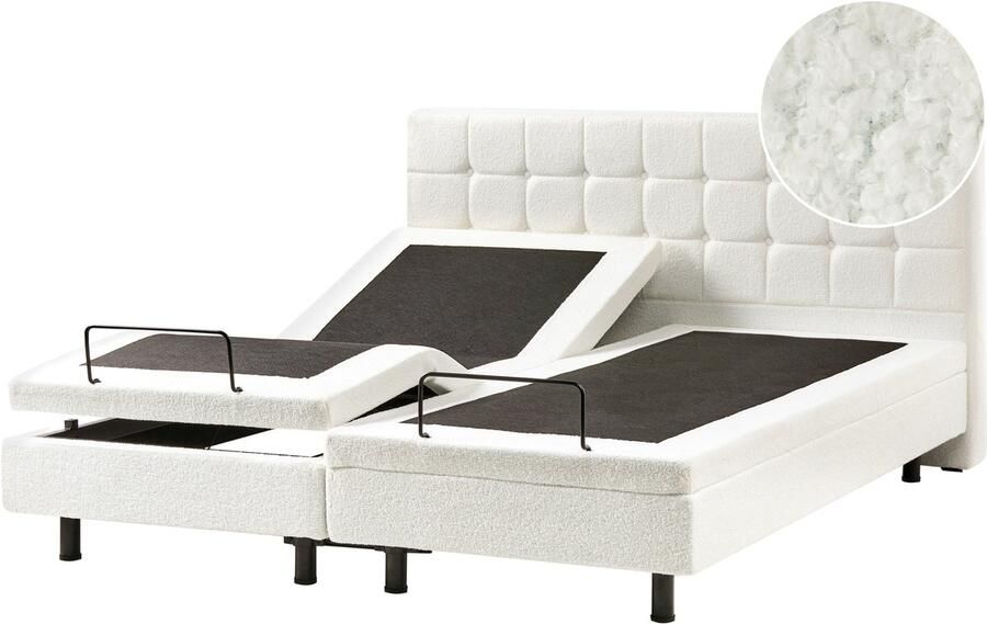 Beliani DUKE Bed verstelbaar Gebroken wit 180 x 200 cm Bouclé