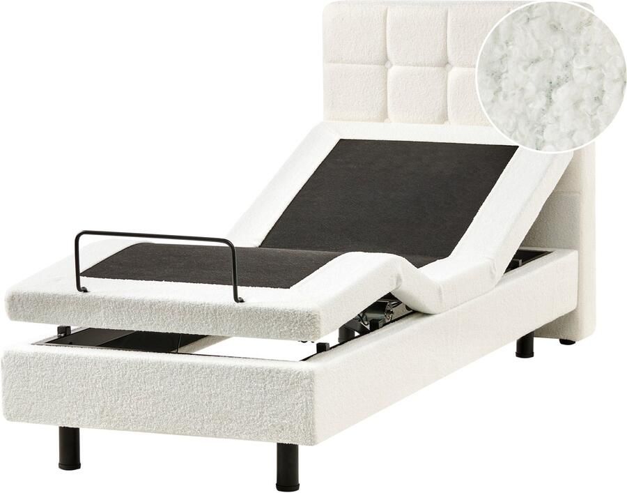 Beliani DUKE Bed verstelbaar Gebroken wit 80 x 200 cm Bouclé