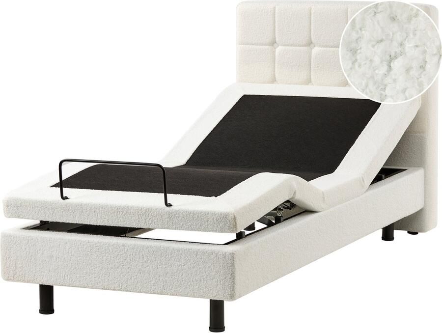 Beliani DUKE Bed verstelbaar Gebroken wit 90 x 200 cm Bouclé