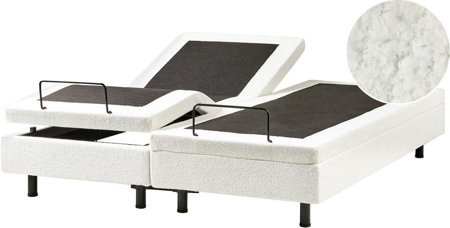 Beliani DUKE Bed zonder hoofdbord Gebroken wit 160 x 200 cm Bouclé