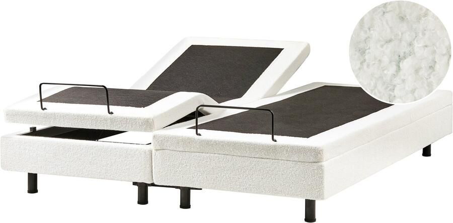 Beliani DUKE Bed zonder hoofdbord Gebroken wit 180 x 200 cm Bouclé