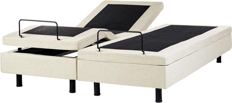 Beliani Verstelbaar bed zonder hoofdbord Stof DUKE II 160 x 200 cm Beige