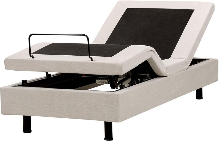 Beliani Verstelbaar bed zonder hoofdbord Stof DUKE II 80 x 200 cm Lichtbeige