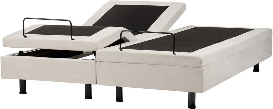 Beliani Verstelbaar bed zonder hoofdbord Stof DUKE II 160 x 200 cm Lichtbeige