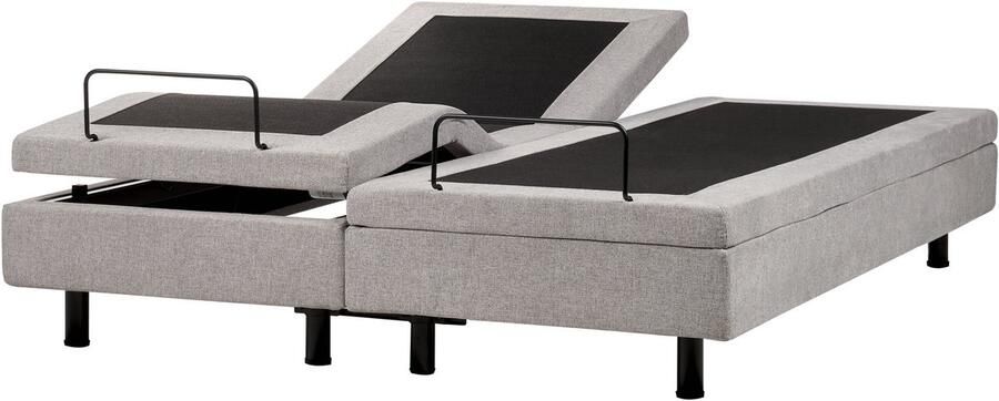 Beliani Verstelbaar bed zonder hoofdbord Stof DUKE II 160 x 200 cm Lichtgrijs