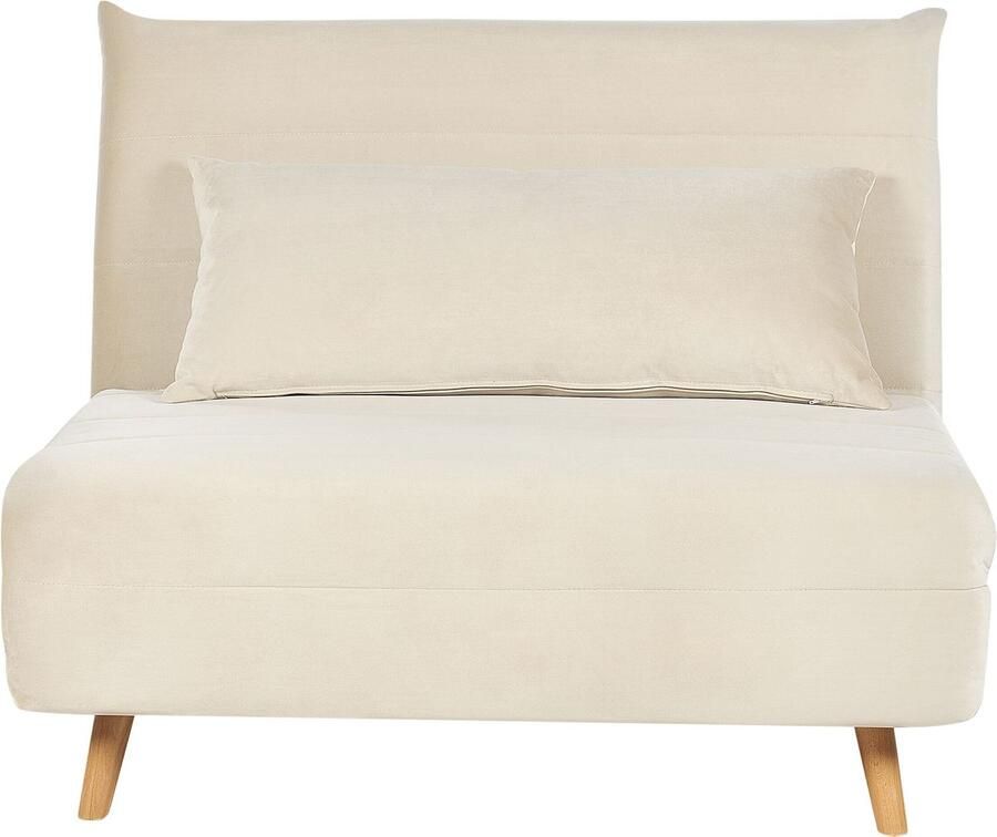 Beliani Eenpersoons slaapbank SETTEN Fluweel Crème