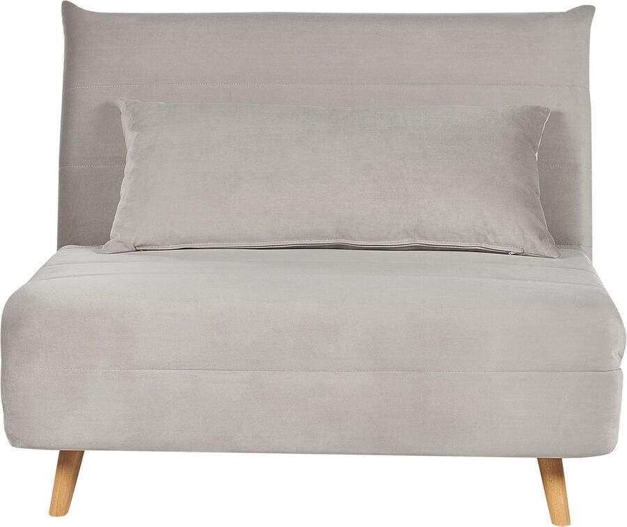 Beliani Eenpersoons slaapbank SETTEN Fluweel Lichtgrijs
