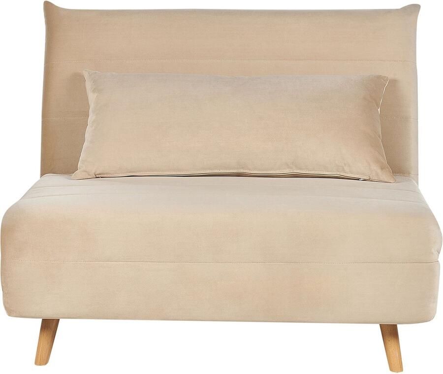 Beliani Eenpersoons slaapbank SETTEN Fluweel Zandbeige