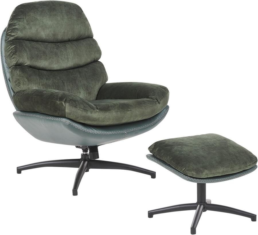 Beliani EIDE Fauteuil met hocker Donkergroen Fluweel