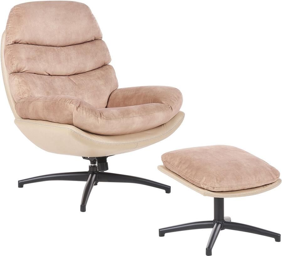Beliani Draaifauteuil EIDE met voetenbank Fluweel Zandbeige