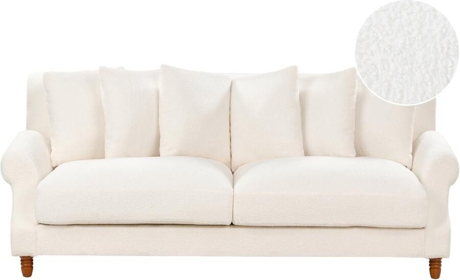 Beliani EIKE Driezitsbank Gebroken wit Bouclé