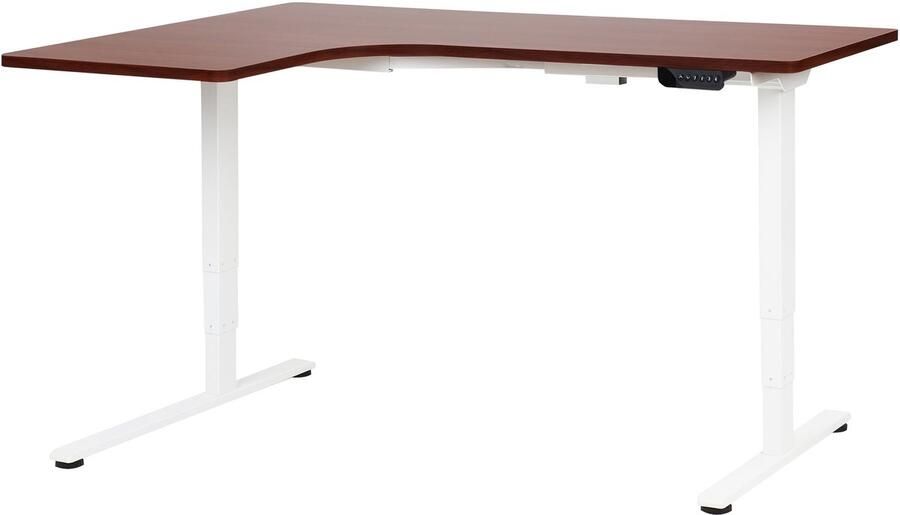 Beliani Elektrisch verstelbaar hoekbureau links DESTINES Bruin wit 160 cm 109 cm Linkerzijde