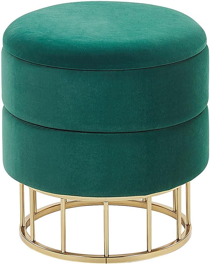 Beliani Poef met opbergruimte ELGIN Fluweel Donkergroen 37 cm 37 cm 42 cm