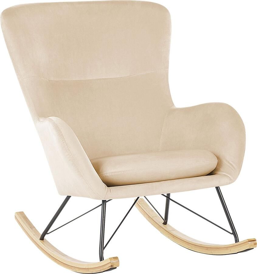 Beliani ELLAN Schommelfauteuil-Beige-Fluweel - Foto 2