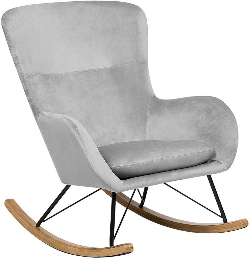 Beliani Schommelstoel ELLAN Fluweel Lichtgrijs - Foto 2