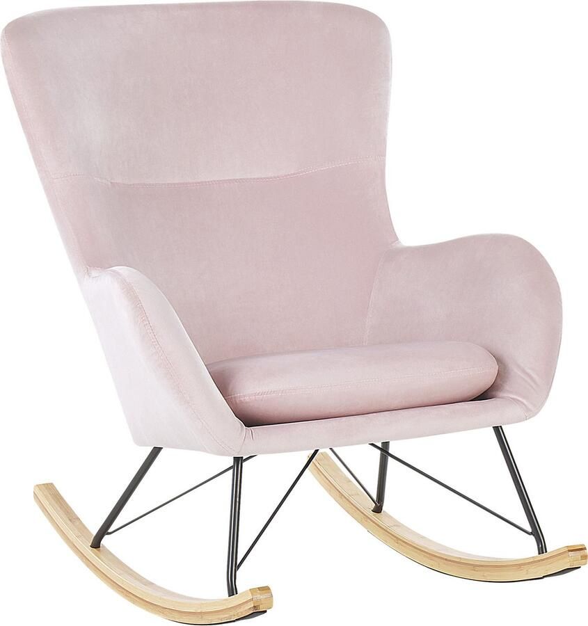 Beliani ELLAN Schommelfauteuil-Roze-Fluweel - Foto 2
