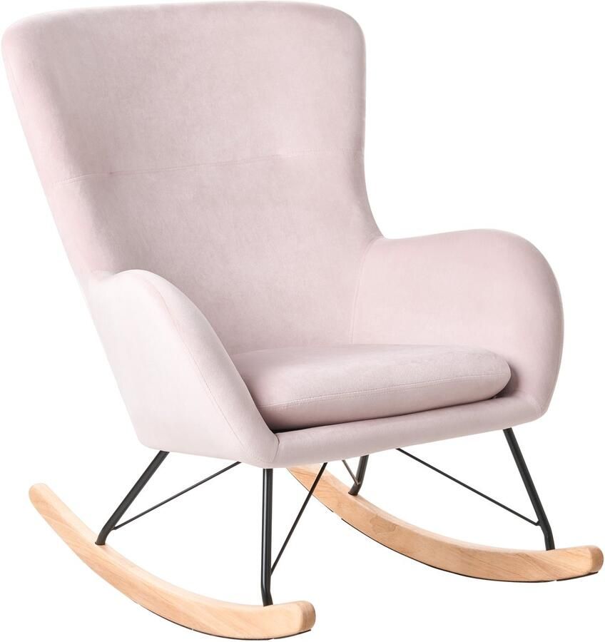 Beliani ELLAN Schommelfauteuil-Roze-Fluweel