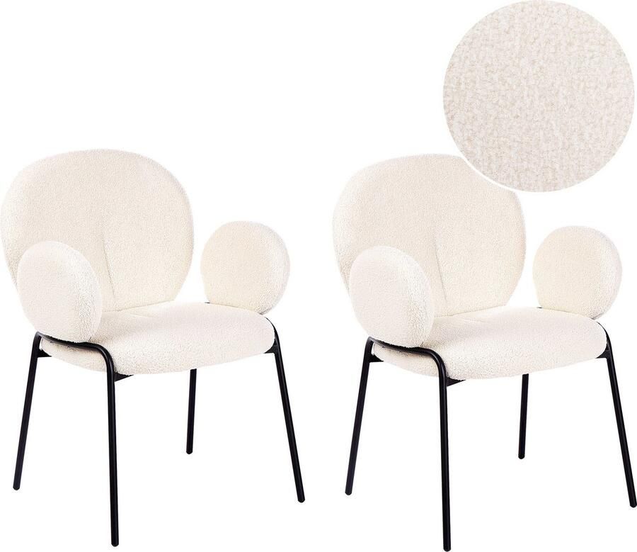 Beliani ELY Eetkamerstoel set van 2 Wit Bouclé