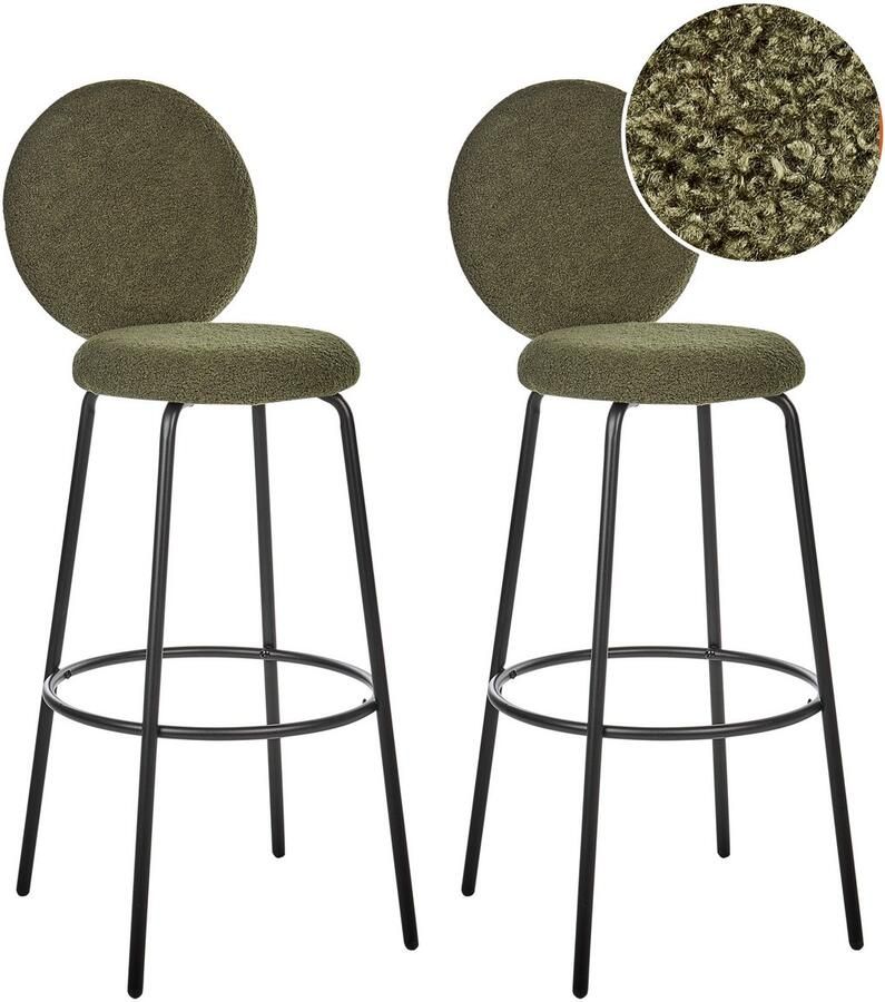 Beliani EMERY Barkruk set van 2 Donkergroen Bouclé