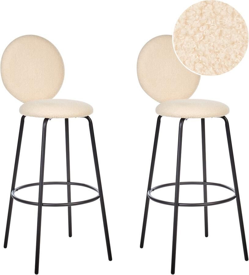 Beliani Set van 2 barstoelen EMERY Bouclé Lichtbeige