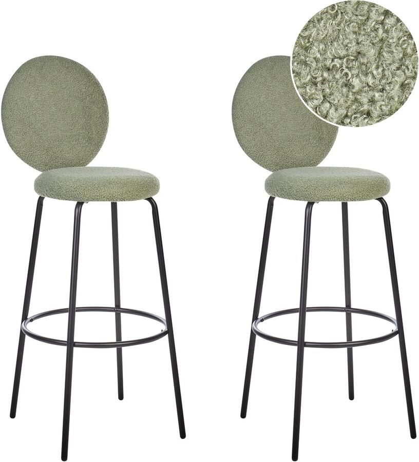 Beliani EMERY Barkruk set van 2 Lichtgroen Bouclé