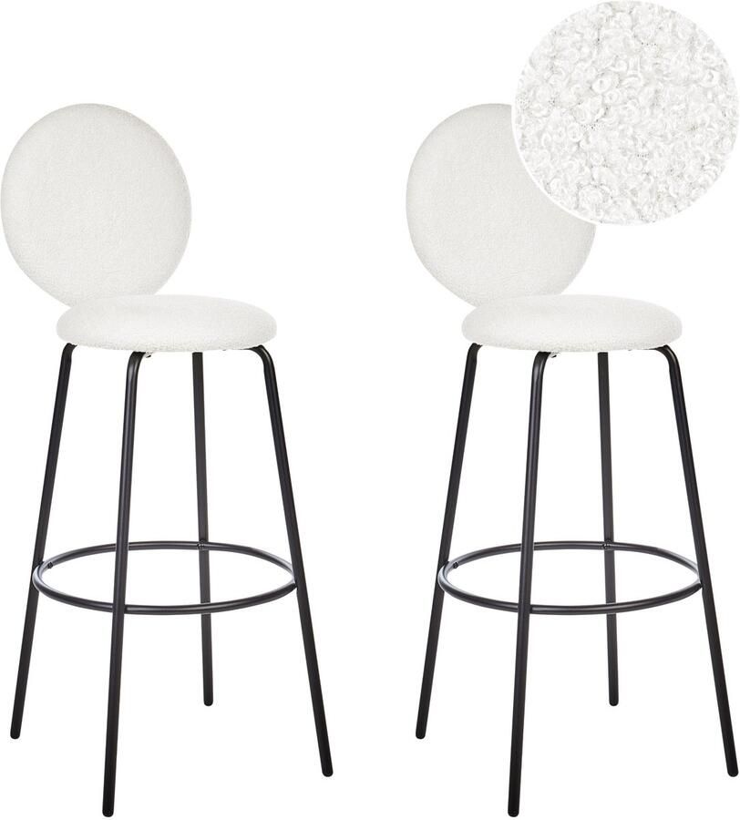 Beliani Set van 2 barstoelen EMERY Bouclé Wit