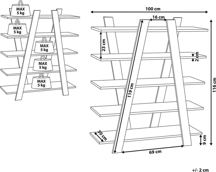 Beliani ESCALANTE 5 Tier Bookcase Donkere houtkleur Vezelplaat