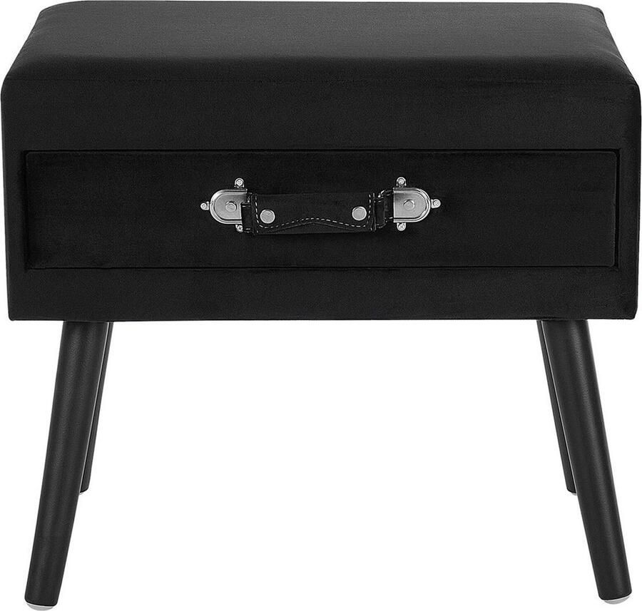 Beliani EUROSTAR Bedside Table Zwart Fluweel