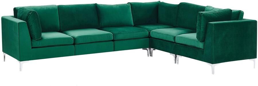 Beliani Modulaire hoekbank EVJA Fluweel Groen 6-zitter Rechterzijde - Foto 3