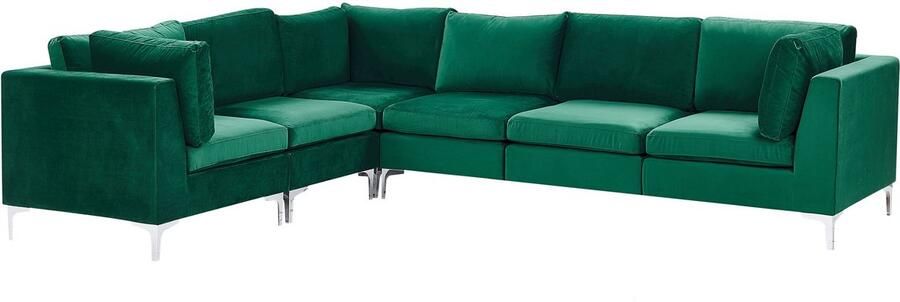 Beliani Modulaire hoekbank EVJA Fluweel Groen 6-zitter Rechterzijde - Foto 2