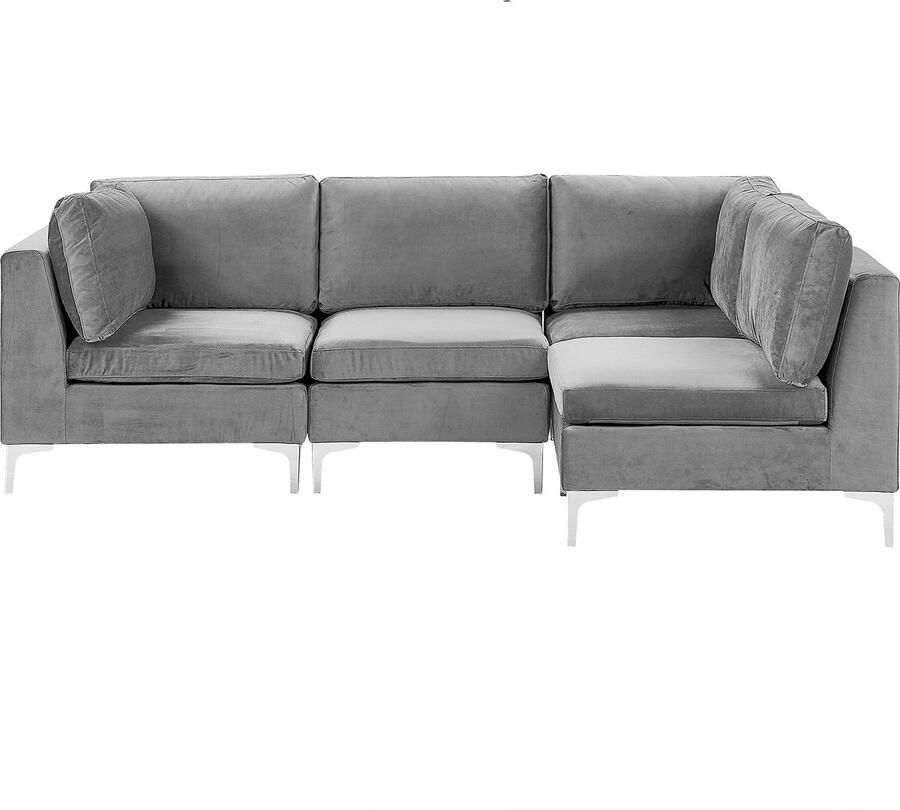 Beliani Modulaire hoekbank EVJA Fluweel Grijs 4-zitter Linkerzijde - Foto 2