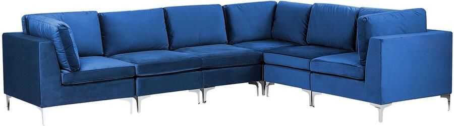 Beliani Modulaire hoekbank EVJA Fluweel Marineblauw 6-zitter Rechterzijde - Foto 3