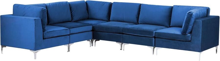 Beliani Modulaire hoekbank EVJA Fluweel Marineblauw 6-zitter Rechterzijde - Foto 2