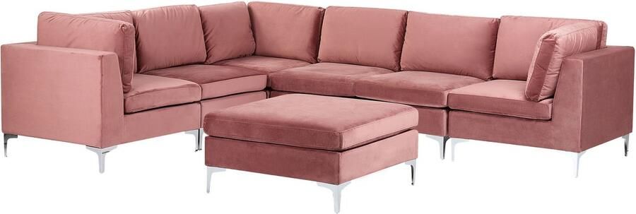 Beliani Modulaire hoekbank EVJA Fluweel Roze Met ottomaan 6-zitter Rechterzijde - Foto 3
