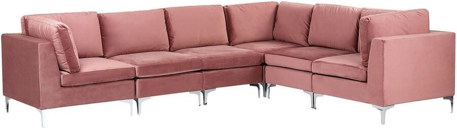 Beliani Modulaire hoekbank EVJA Fluweel Roze 6-zitter Linkerzijde