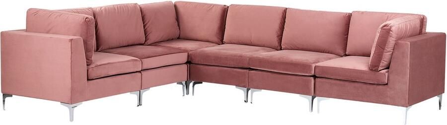 Beliani Modulaire hoekbank EVJA Fluweel Roze 6-zitter Rechterzijde