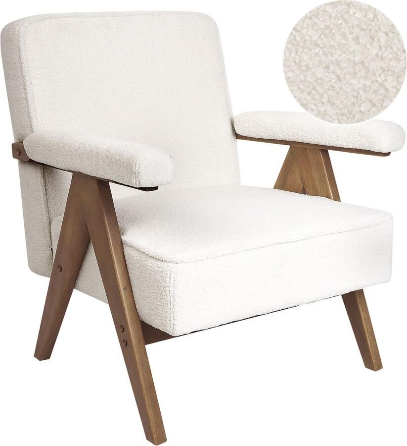 Beliani EVJE Fauteuil-Wit-Polyester Rubberhout