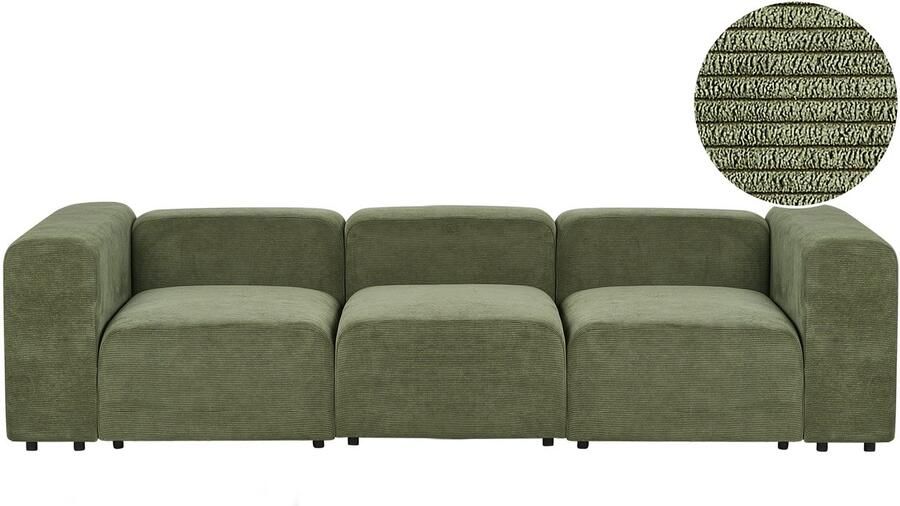 Beliani FALSTERBO Modulaire driezitsbank Groen Corduroy