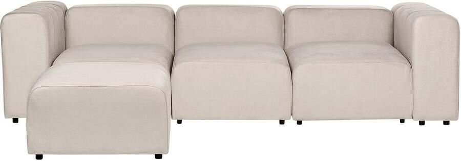 Beliani FALSTERBO Modulaire driezitsbank met ottomaan Beige Fluweel