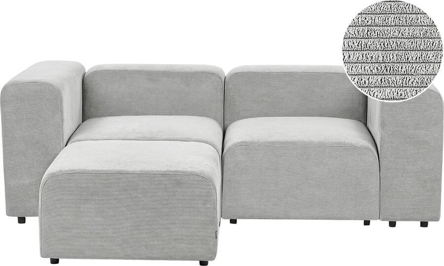 Beliani FALSTERBO Modulaire tweezitsbank met ottomaan Grijs Corduroy