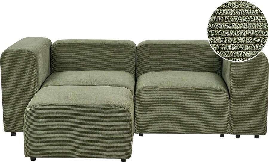 Beliani FALSTERBO Modulaire tweezitsbank met ottomaan Groen Corduroy