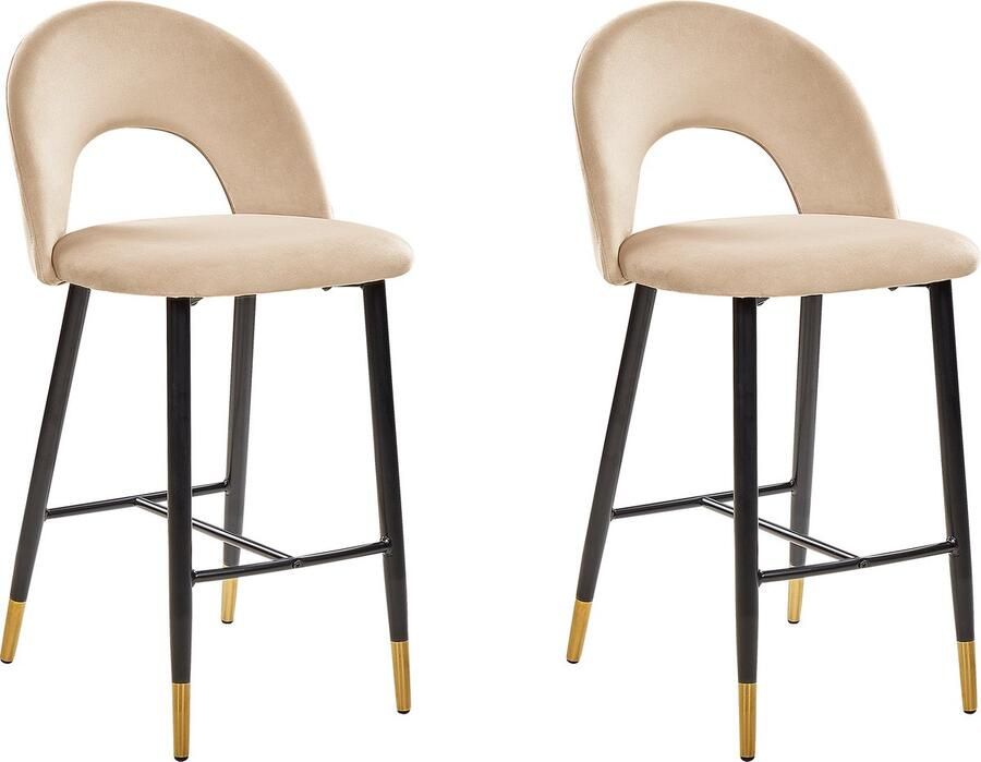 Beliani Set van 2 barstoelen FALTON Fluweel Beige - Foto 2