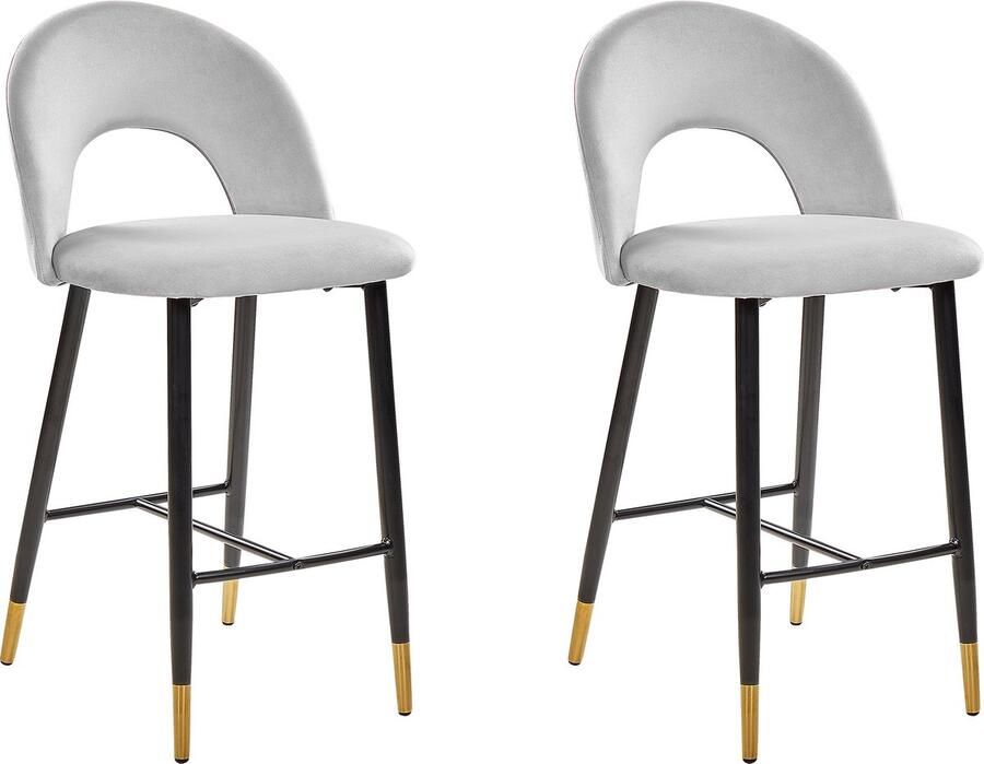 Beliani Set van 2 barstoelen FALTON Fluweel Grijs - Foto 2