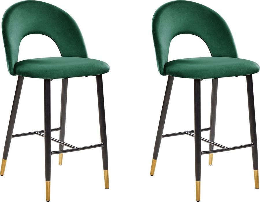 Beliani Set van 2 barstoelen FALTON Fluweel Smaragdgroen