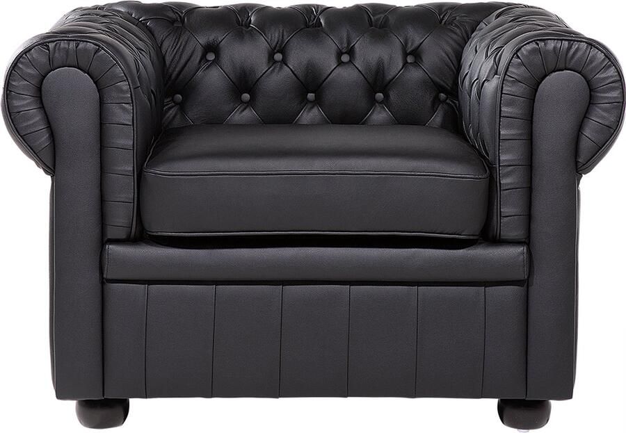 Beliani CHESTERFIELD fauteuil Zwart Leer
